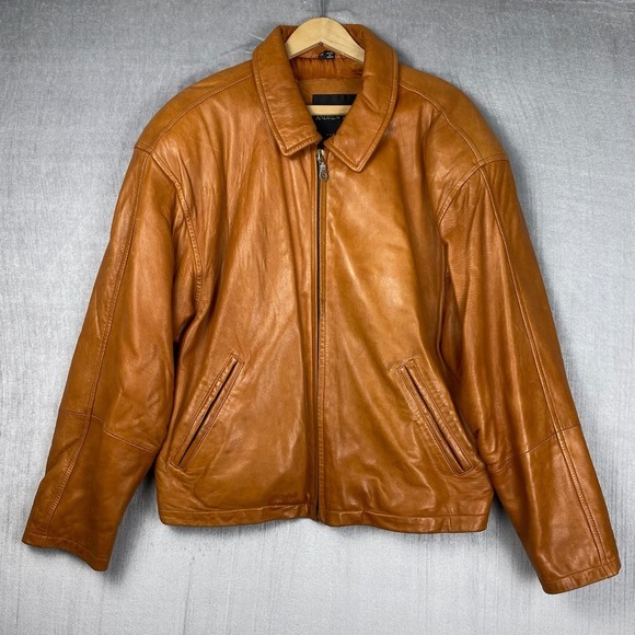 Andrew Marc Other - Vtg Andrew Marc Leather Jacket Mens XL Cognac Brown Zip Bomber Made in Korea